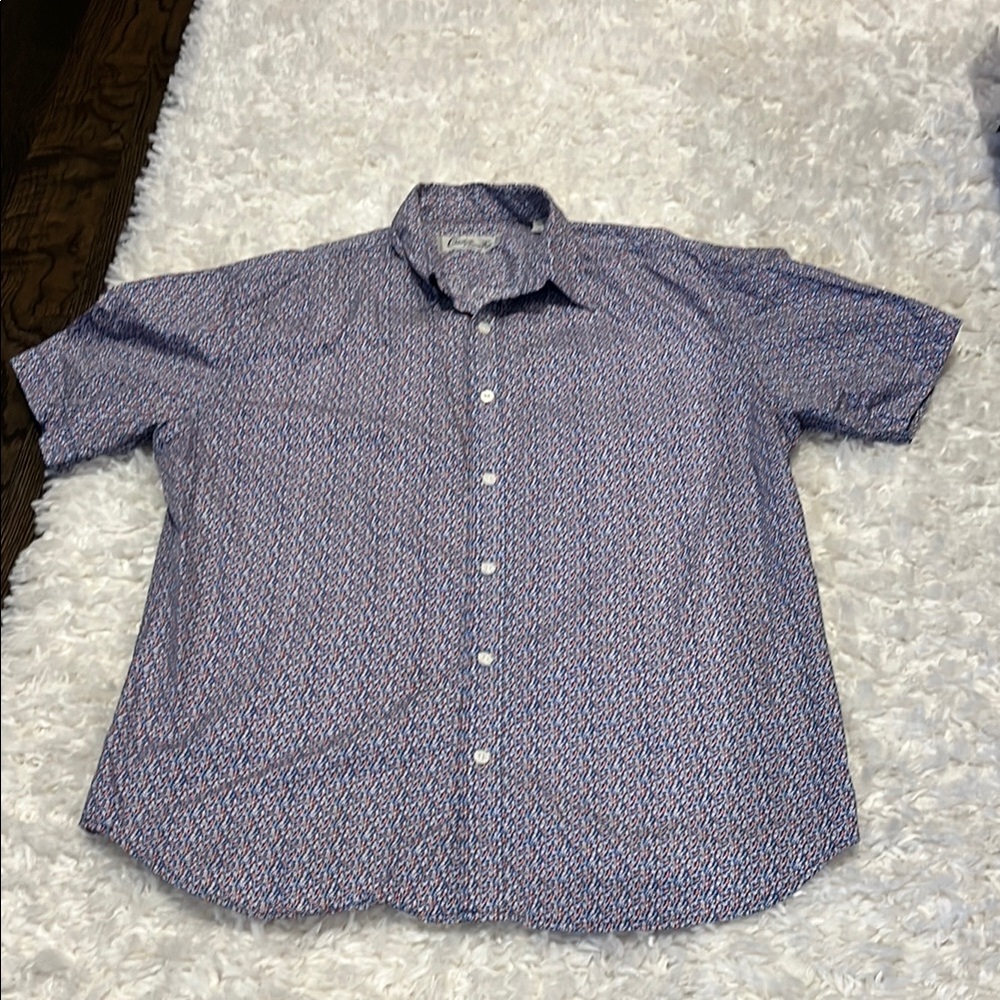 Short Sleeve Button Down Blue Patterned Shirt